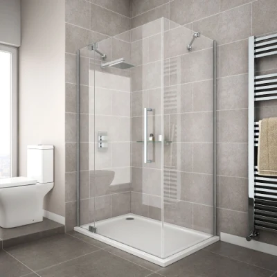 Mampara de ducha con puerta corrediza de vidrio templado transparente simple y moderno para baño