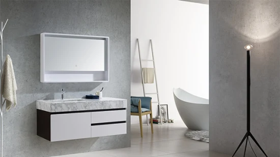 Gabinetes de baño interiores de piedra sinterizada de 6 mm con patrón continuo de Taula Furniture